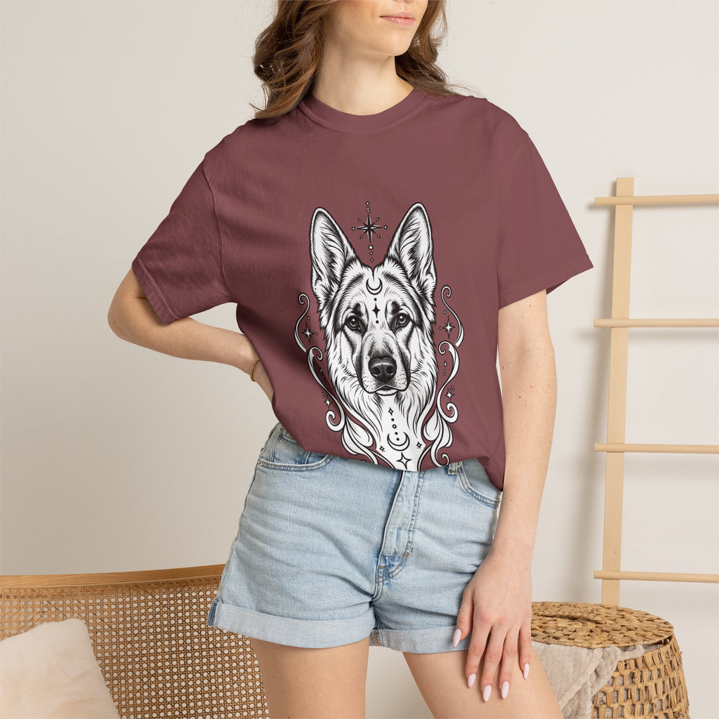 Mystical German Shepherd Line Art T-Shirt — Minimal Dog Portrait Tee