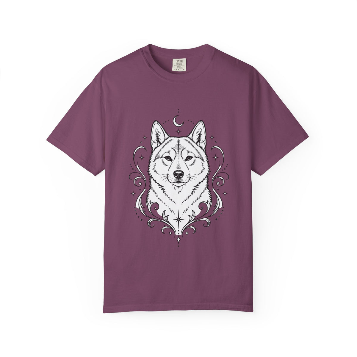 Mystical Shikoku Line Art T-Shirt — Minimal Dog Portrait Tee