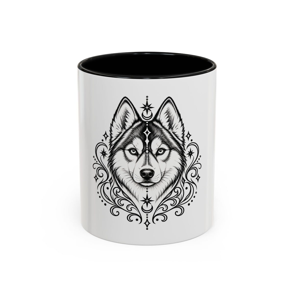 Mystical Siberian Husky Line Art Accent Coffee Mug – Mystical Dog Portrait 11/15oz