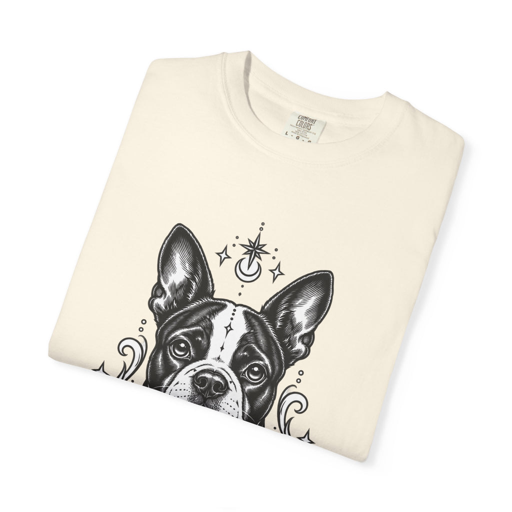 Mystical Boston Terrier Line Art T-Shirt — Minimal Dog Portrait Tee