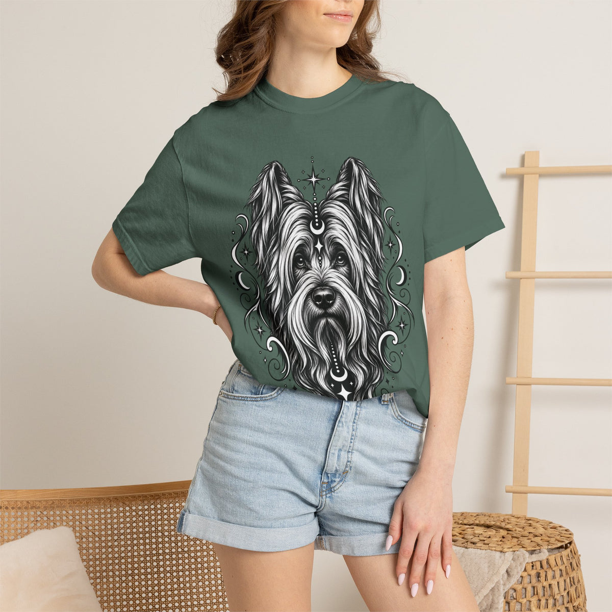 Mystical Briard Line Art T-Shirt — Minimal Dog Portrait Tee