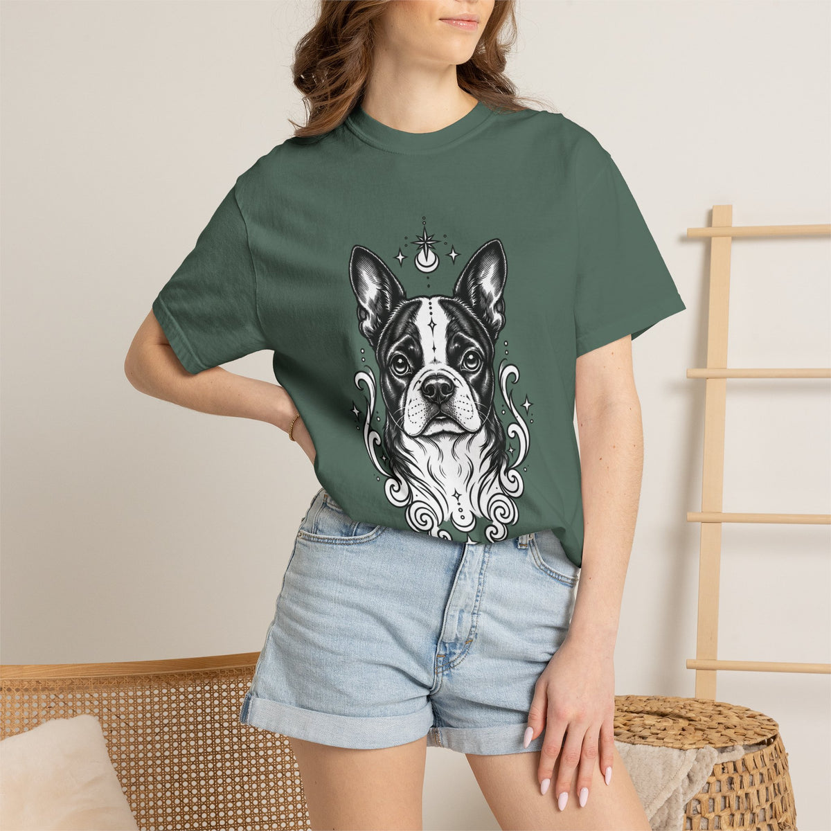 Mystical Boston Terrier Line Art T-Shirt — Minimal Dog Portrait Tee