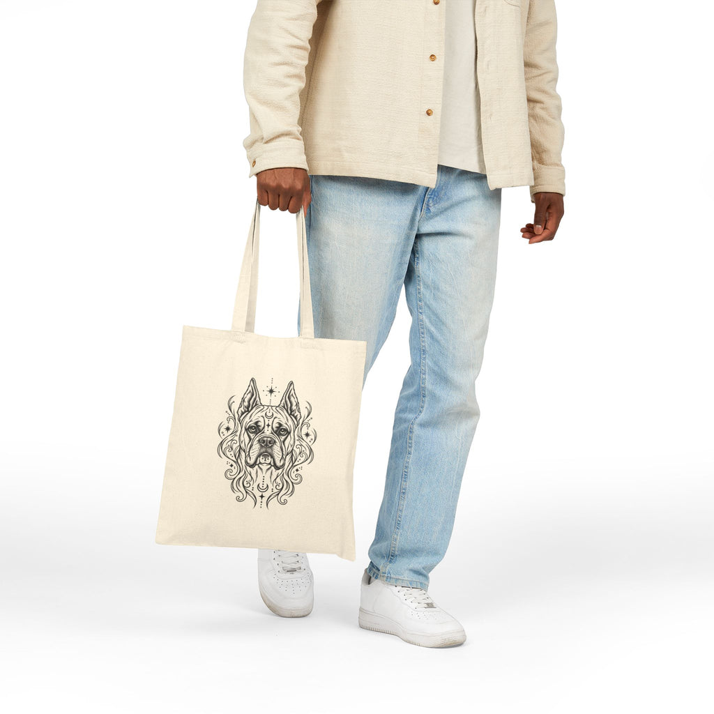 Mystical Boxer CE Line Art Canvas Tote — Dog Portrait Cotton Shopper