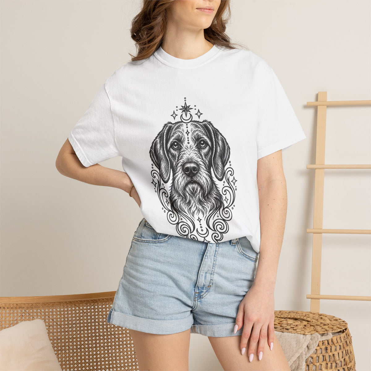 Mystical Wiredhaired Vizsla Line Art T-Shirt — Minimal Dog Portrait Tee