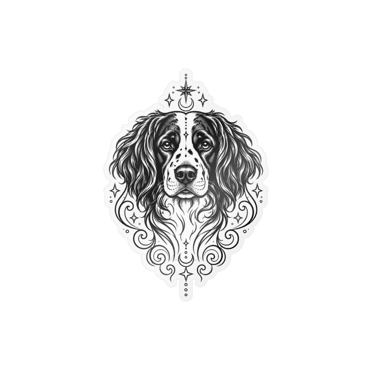 Mystical Stabyhoun Line Art Kiss-Cut Vinyl Sticker — Decorative Dog Portrait Decal