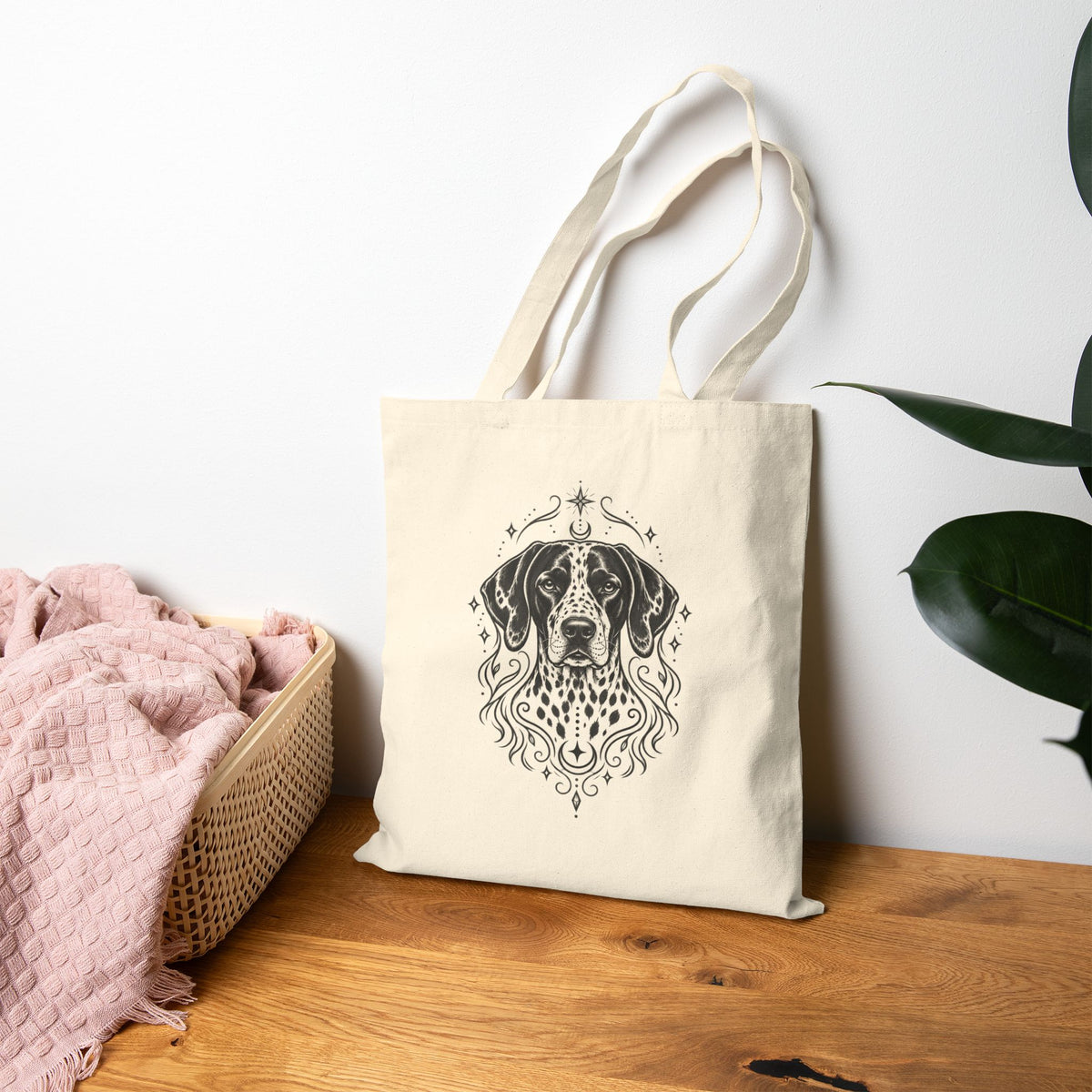 Mystical German Shorthaired Pointer Line Art Canvas Tote — Dog Portrait Cotton Shopper