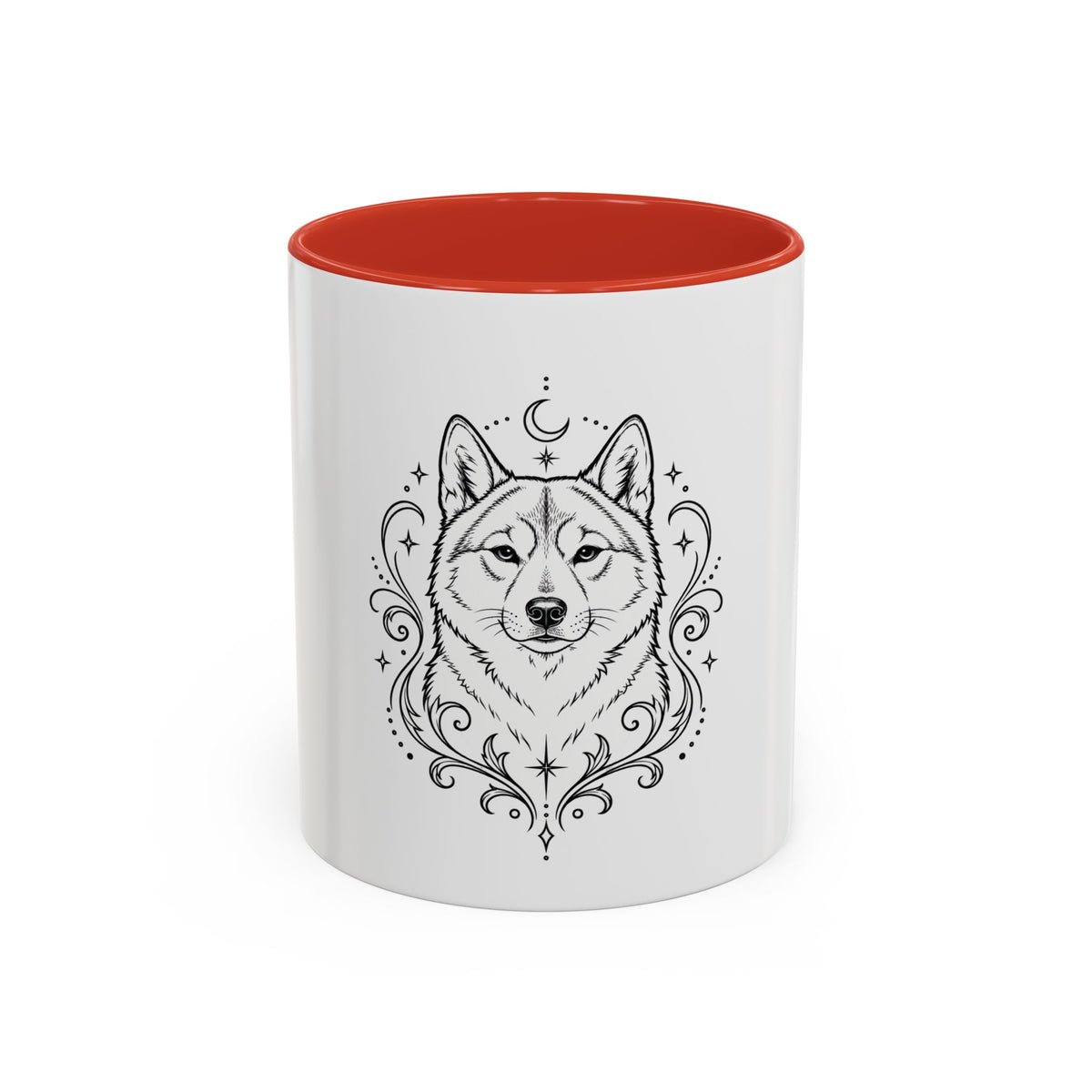 Mystical Shikoku Line Art Accent Coffee Mug – Mystical Dog Portrait 11/15oz