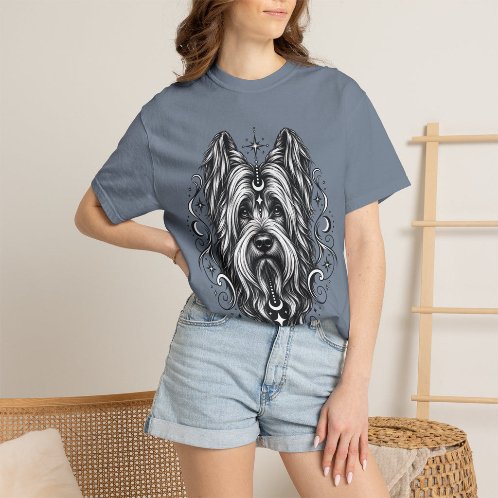 Mystical Briard Line Art T-Shirt — Minimal Dog Portrait Tee