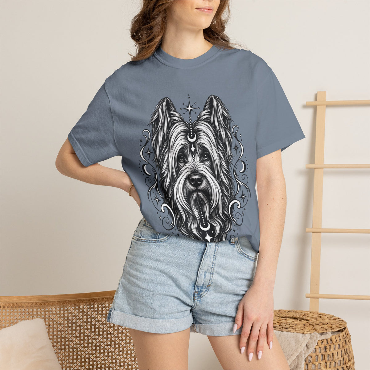 Mystical Briard Line Art T-Shirt — Minimal Dog Portrait Tee