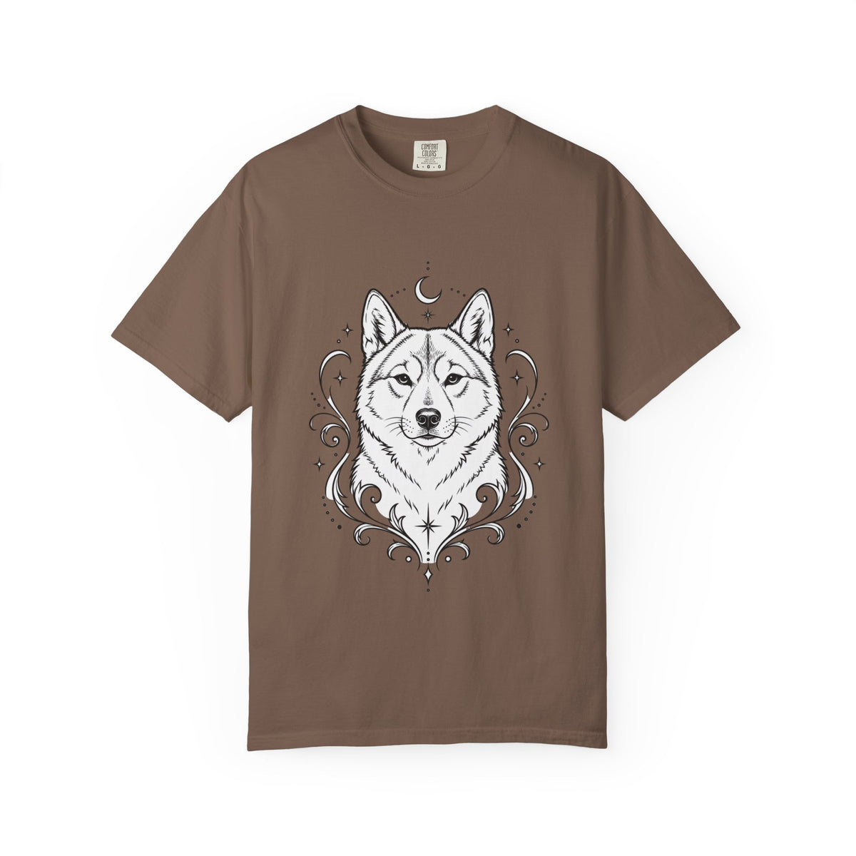 Mystical Shikoku Line Art T-Shirt — Minimal Dog Portrait Tee
