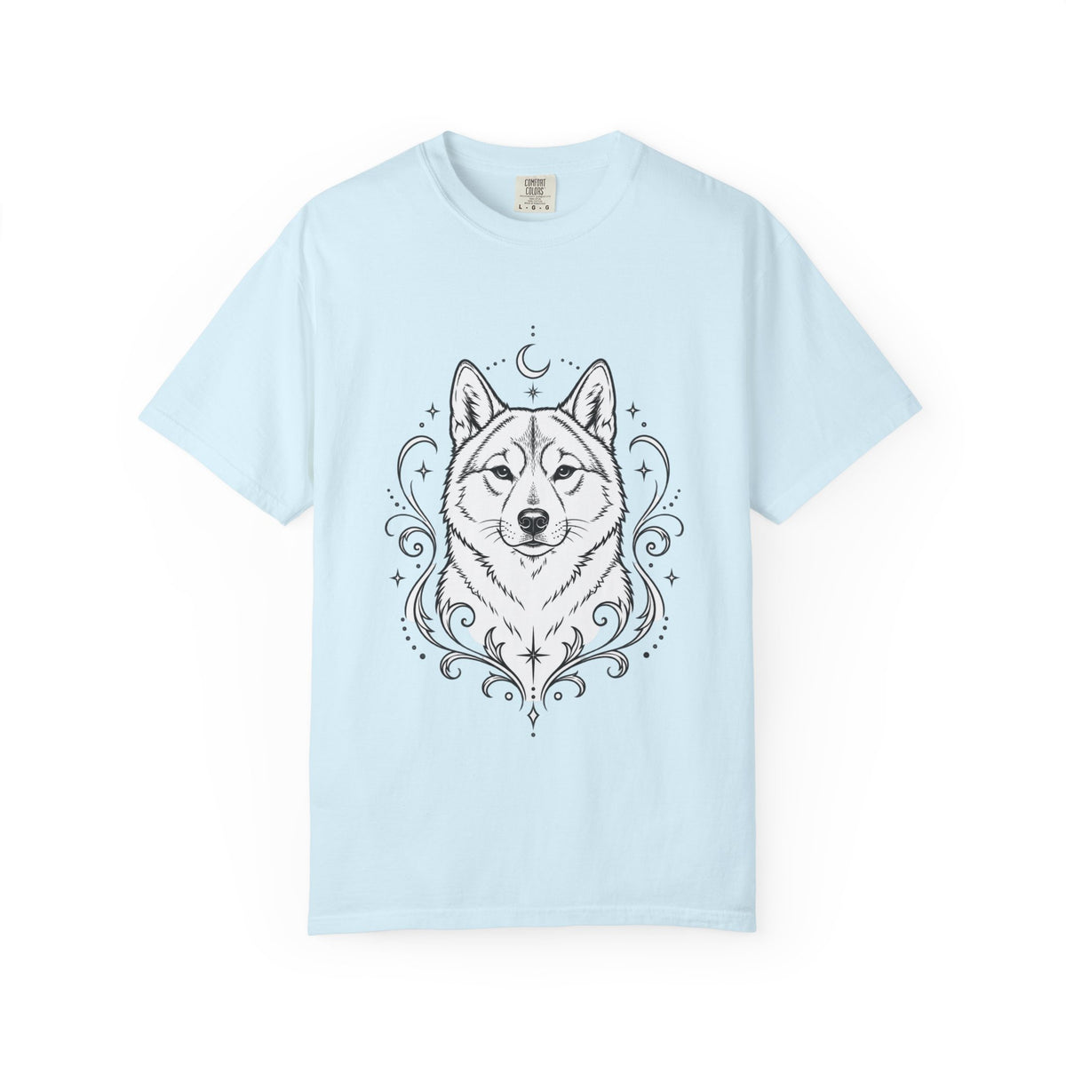 Mystical Shikoku Line Art T-Shirt — Minimal Dog Portrait Tee