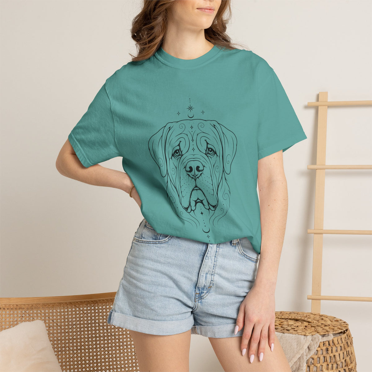 Mystical Mastiff Line Art T‑Shirt — Minimal Dog Portrait Tee