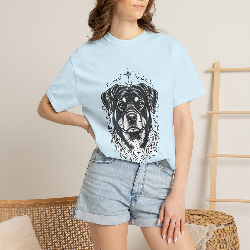 Mystical Rottweiler Line Art T-Shirt — Minimal Dog Portrait Tee