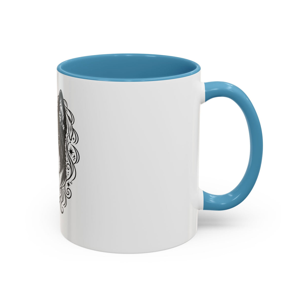 Mystical Karelian Bear Dog Line Art Accent Coffee Mug – Mystical Dog Portrait 11/15oz