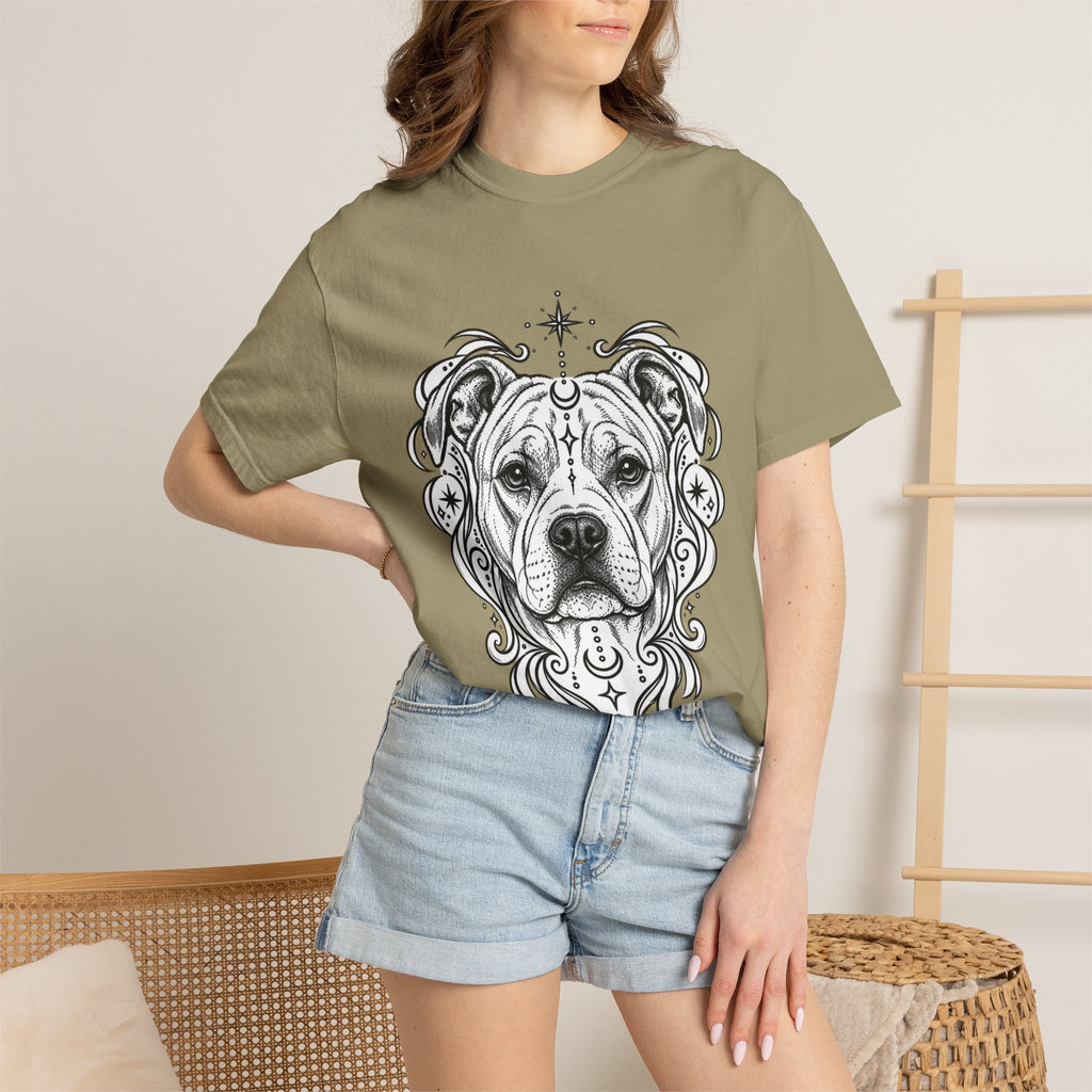 Mystical American Staffordshire Terrier Line Art T-Shirt — Minimal Dog Portrait Tee
