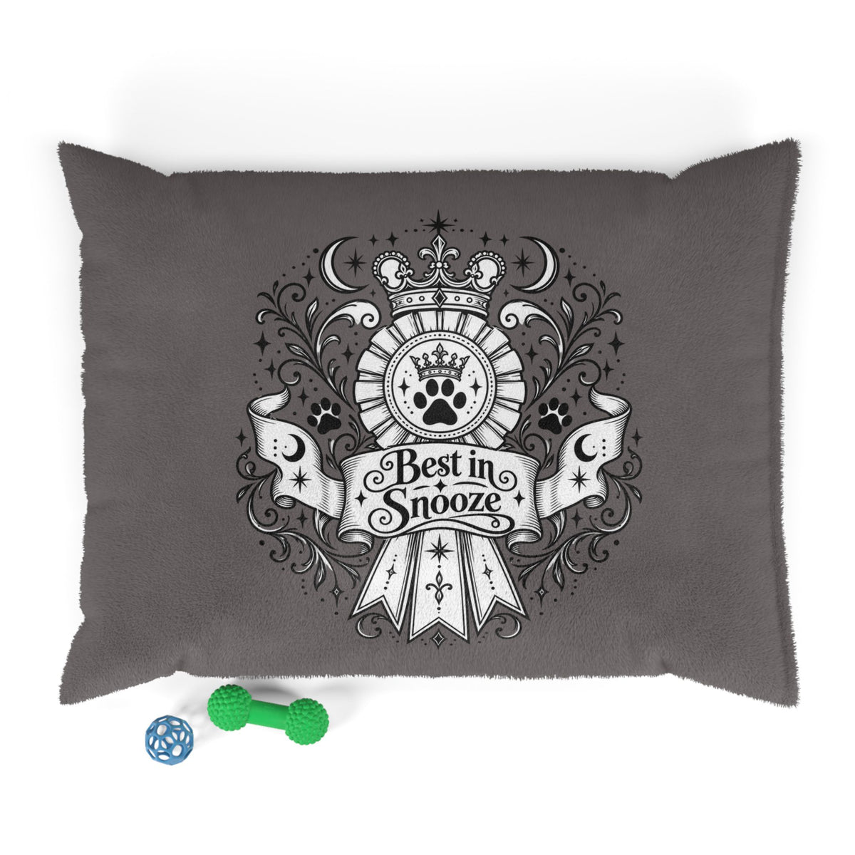 Best in Snooze Pet Bed — Plush Gray Dog & Cat Cushion with Royal Crest Design