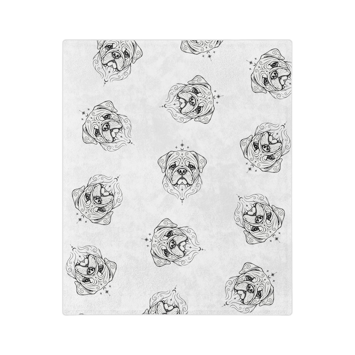 Mystical Pug Minimalist Velveteen Microfiber Blanket — Soft Neutral Pet Portrait Throw