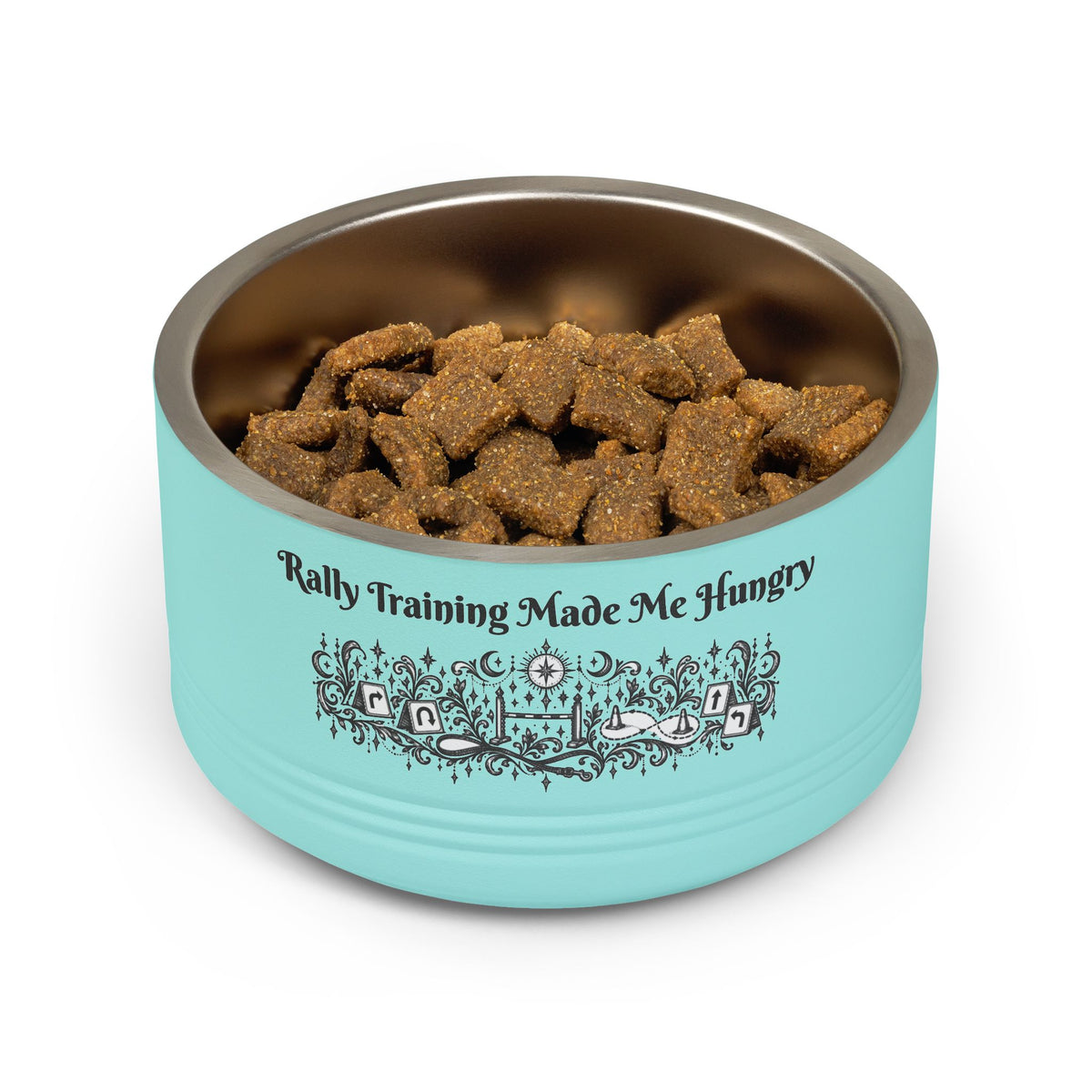 Pet Bowl - "Rally Training Made Me Hungry" Designer 18oz Stainless Steel Pet Food Bowl