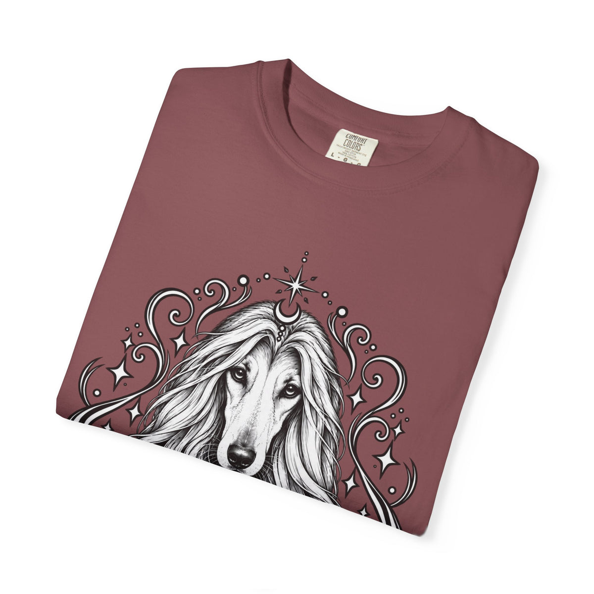 Mystical Afghan Hound Line Art T-Shirt — Minimal Dog Portrait Tee