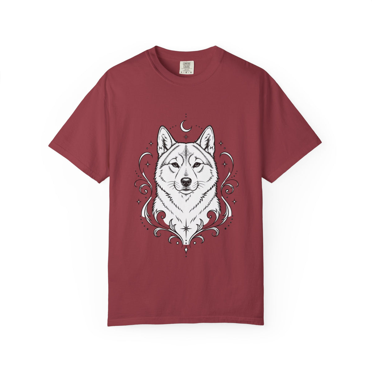 Mystical Shikoku Line Art T-Shirt — Minimal Dog Portrait Tee
