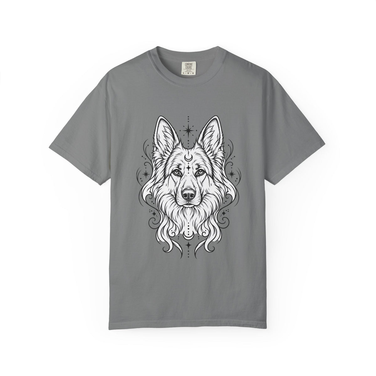 Mystical White Swiss Shepherd Line Art T-Shirt — Minimal Dog Portrait Tee
