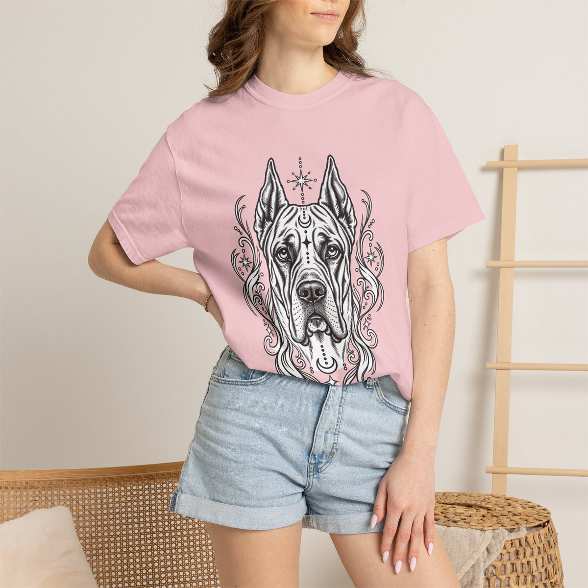 Mystical Great Dane CE Line Art T-Shirt — Minimal Dog Portrait Tee