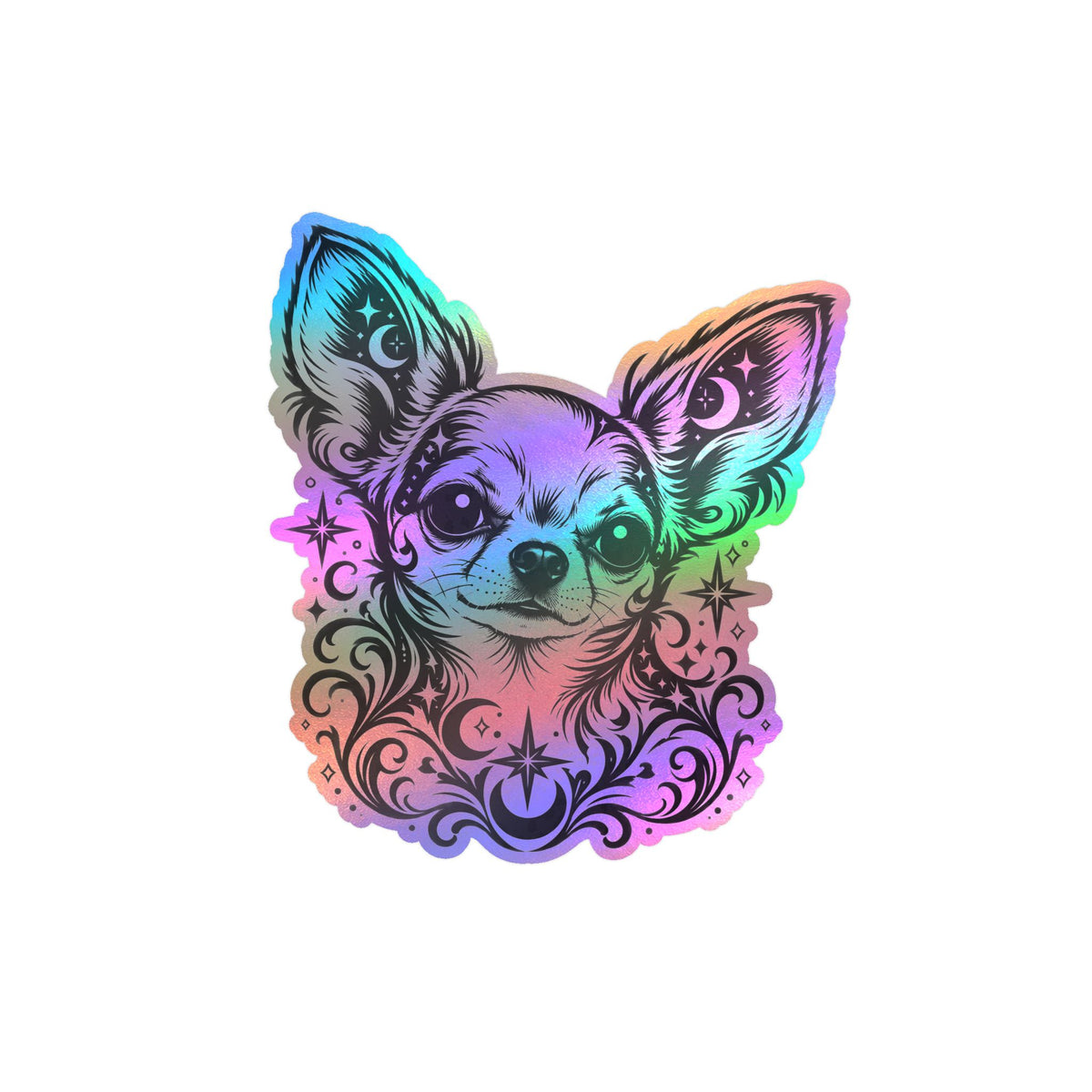 Mystical  Chihuahua SH Line Art Kiss-Cut Vinyl Sticker — Decorative Dog Portrait Decal