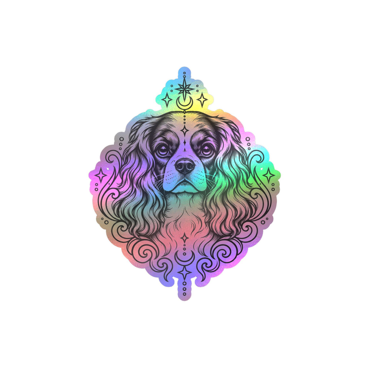 Mystical Cavalier King Charles Spaniel  Line Art Kiss-Cut Vinyl Sticker — Decorative Dog Portrait Decal