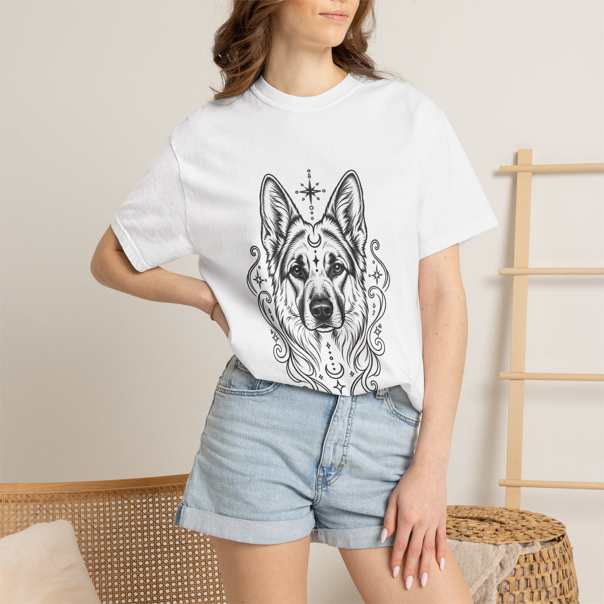 Mystical German Shepherd Line Art T-Shirt — Minimal Dog Portrait Tee