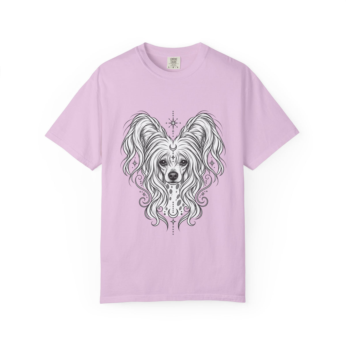 Mystical Chinese Crested Line Art T-Shirt — Minimal Dog Portrait Tee