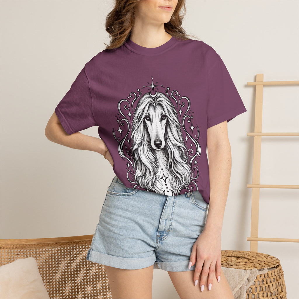 Mystical Afghan Hound Line Art T-Shirt — Minimal Dog Portrait Tee