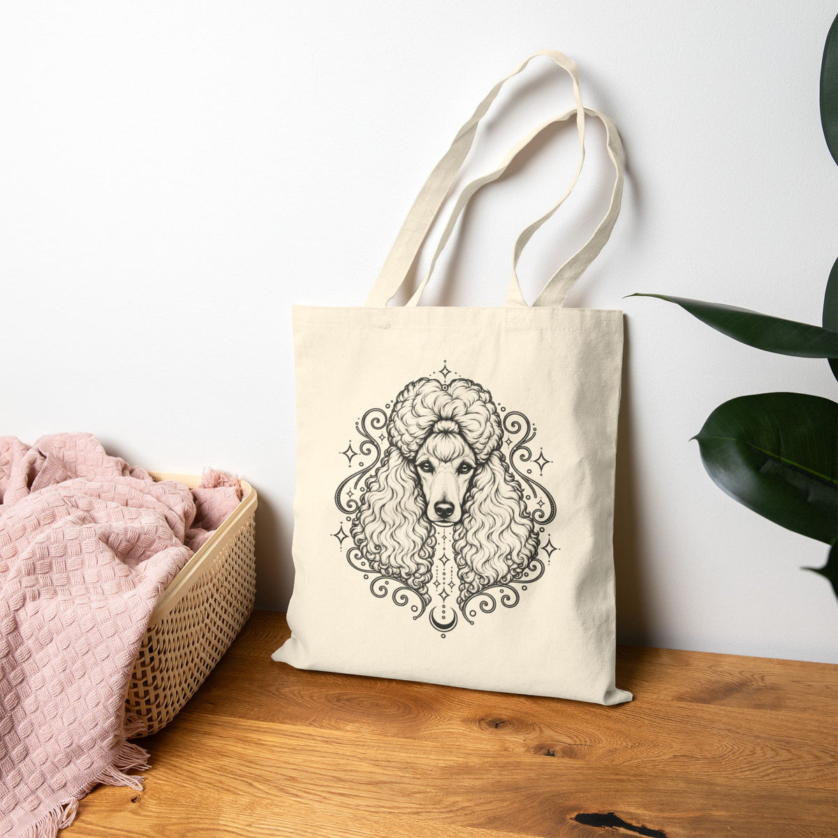 Mystical Standard Poodle  Line Art Canvas Tote — Dog Portrait Cotton Shopper