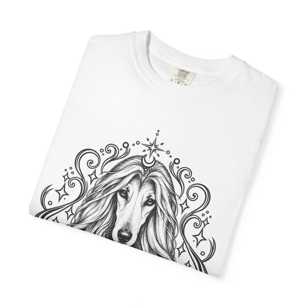 Mystical Afghan Hound Line Art T-Shirt — Minimal Dog Portrait Tee