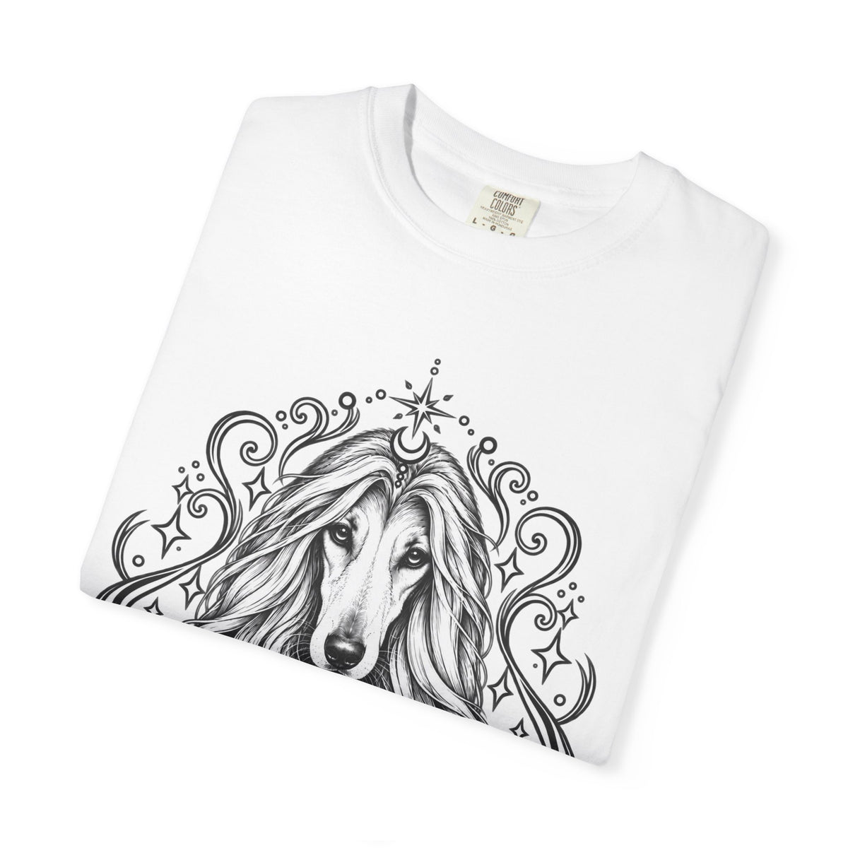 Mystical Afghan Hound Line Art T-Shirt — Minimal Dog Portrait Tee