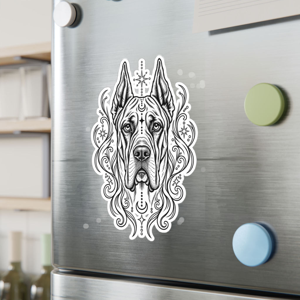 Mystical Great Dane CE Line Art Kiss-Cut Vinyl Sticker — Decorative Dog Portrait Decal