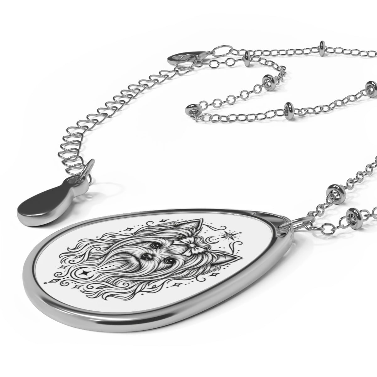 Mystical Yorkshire Terrier Oval Necklace — Engraved Pet Memorial Pendant