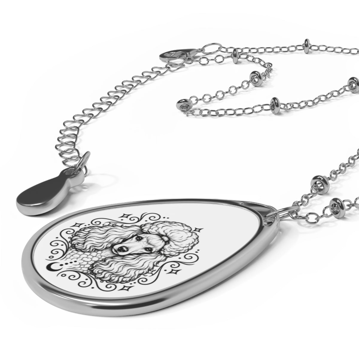 Mystical Miniature Poodle Oval Necklace — Engraved Pet Memorial Pendant