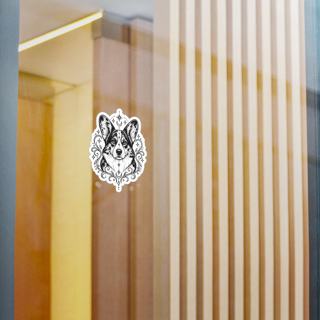 Mystical Cardigan Welsh Corgi Line Art Kiss-Cut Vinyl Sticker — Decorative Dog Portrait Decal