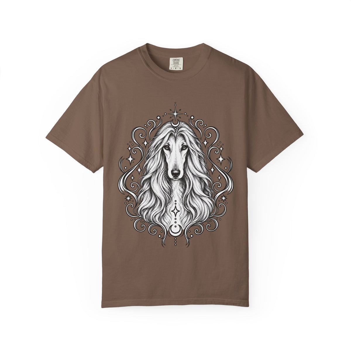 Mystical Afghan Hound Line Art T-Shirt — Minimal Dog Portrait Tee