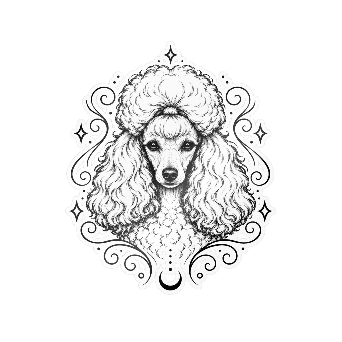 Mystical Toy Poodle Line Art Kiss-Cut Vinyl Sticker — Decorative Dog Portrait Decal