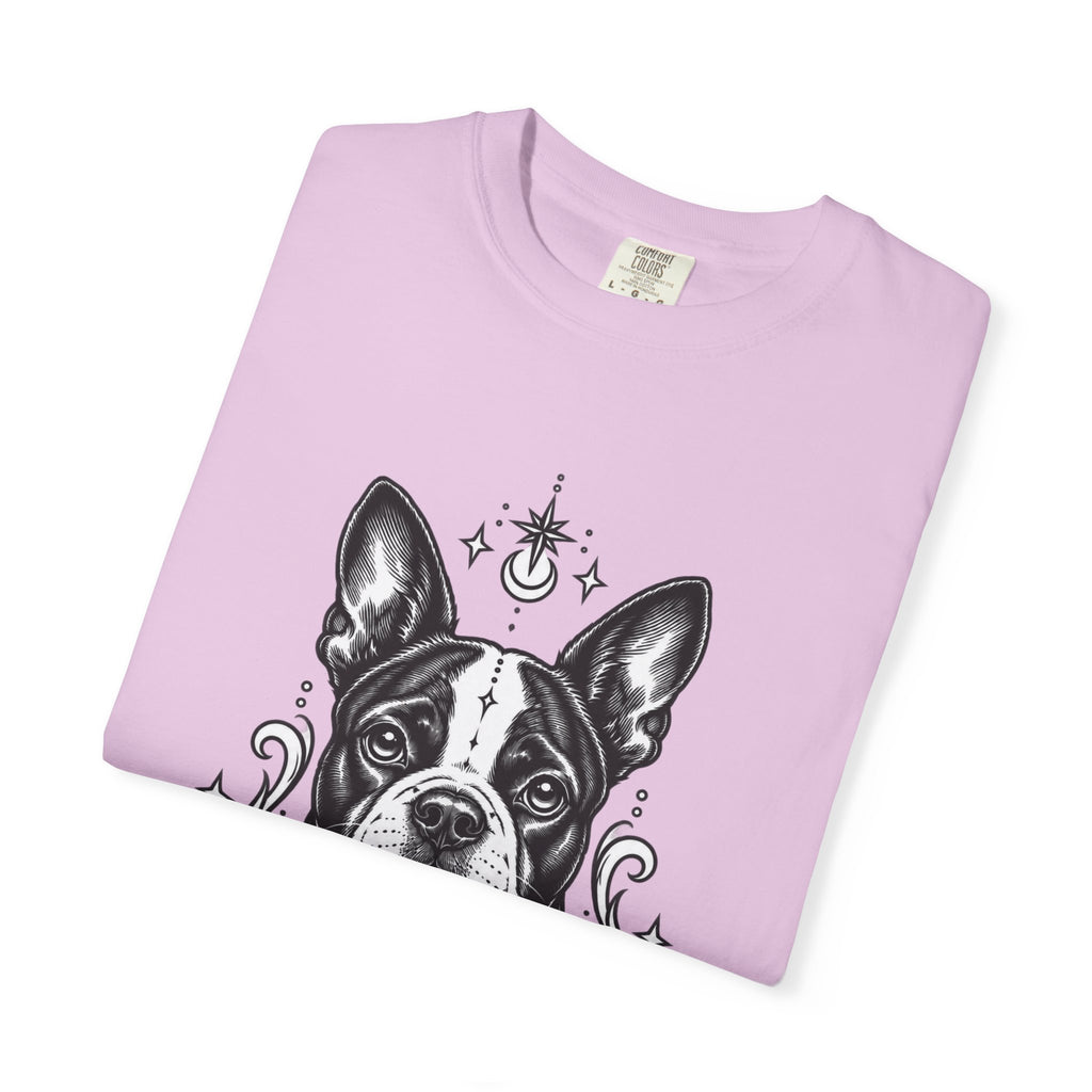 Mystical Boston Terrier Line Art T-Shirt — Minimal Dog Portrait Tee