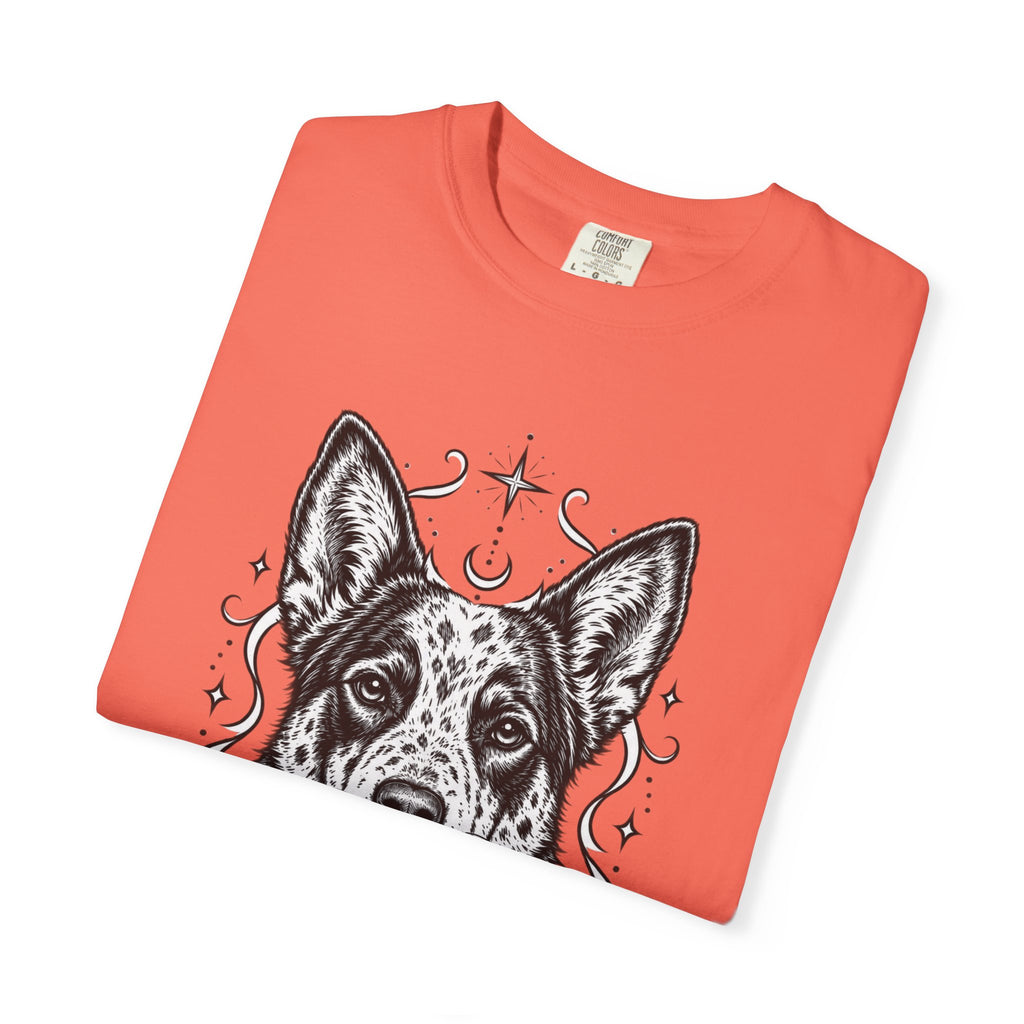 Mystical Australian Cattle Dog Line Art T-Shirt — Minimal Dog Portrait Tee