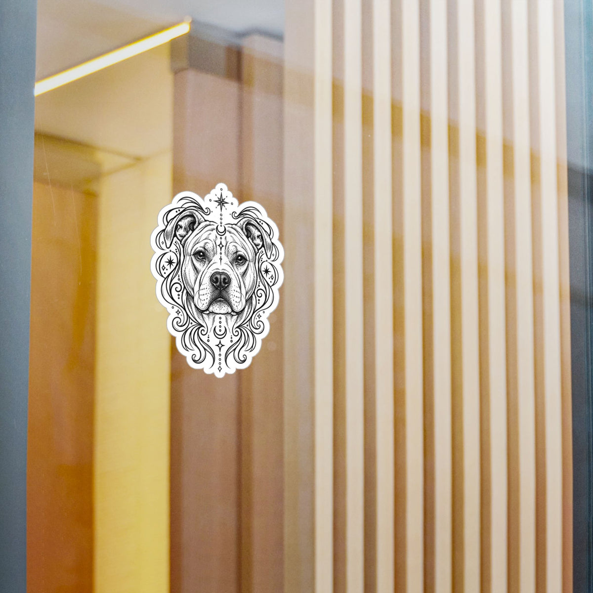 Mystical American Staffordshire Terrier Line Art Kiss-Cut Vinyl Sticker — Decorative Dog Portrait Decal