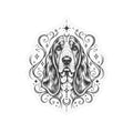 Mystical Basset Hound Line Art Kiss-Cut Vinyl Sticker — Decorative Dog Portrait Decal