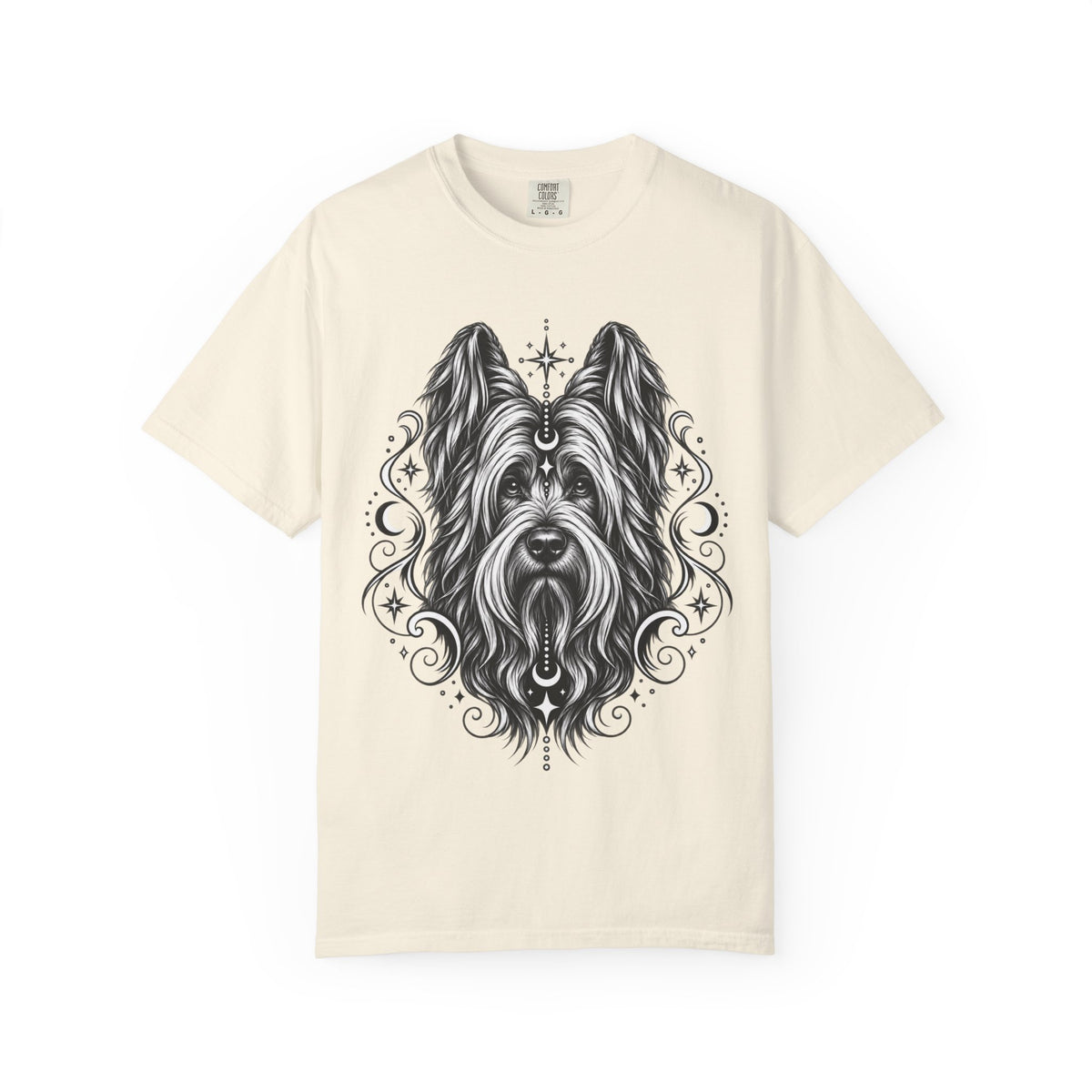 Mystical Briard Line Art T-Shirt — Minimal Dog Portrait Tee