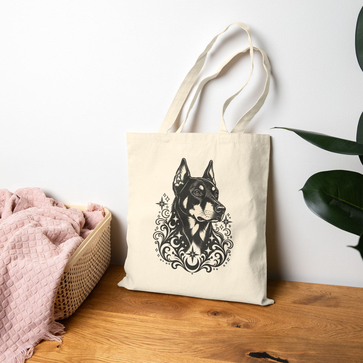 Mystical Beauceron CE Line Art Canvas Tote — Dog Portrait Cotton Shopper
