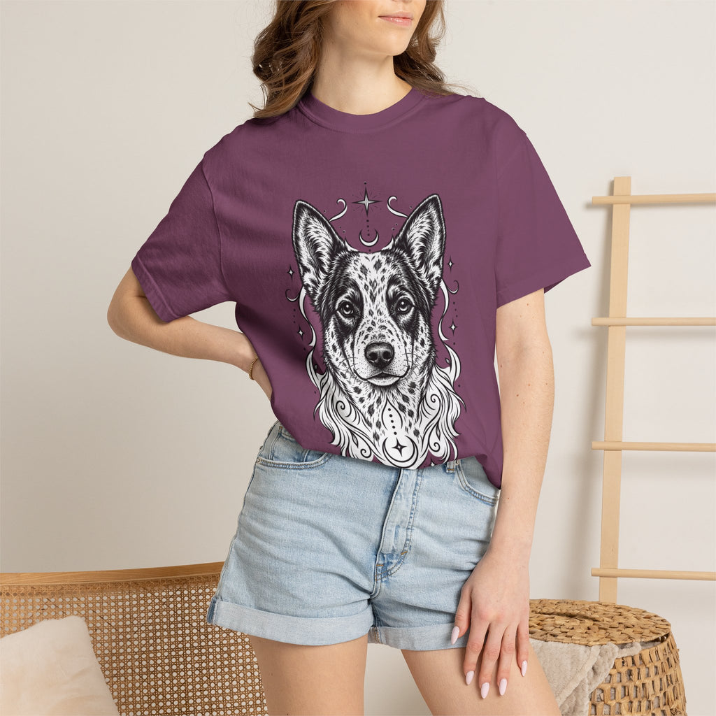 Mystical Australian Cattle Dog Line Art T-Shirt — Minimal Dog Portrait Tee