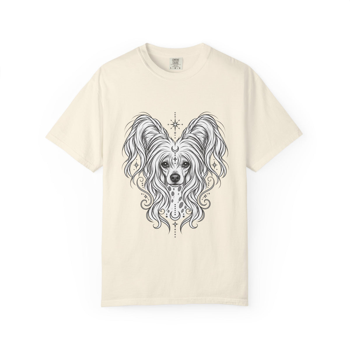 Mystical Chinese Crested Line Art T-Shirt — Minimal Dog Portrait Tee
