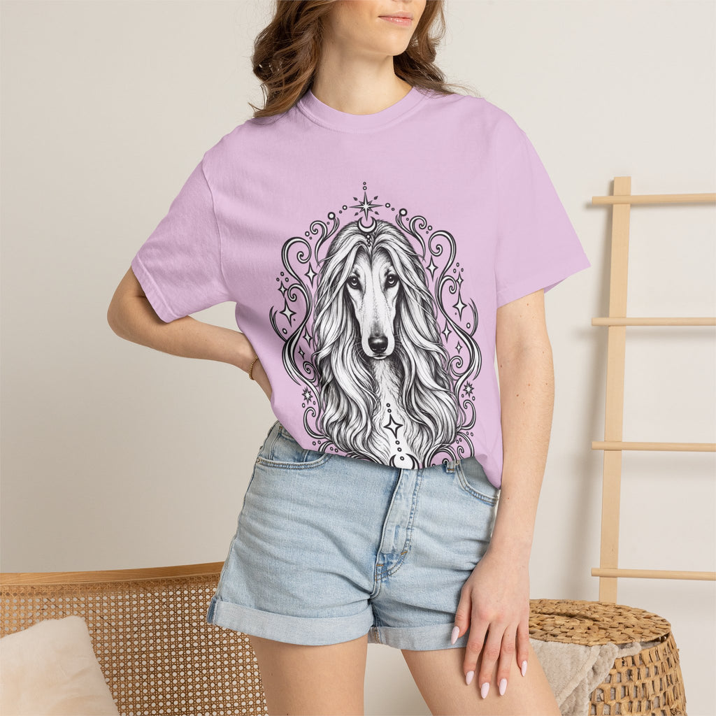 Mystical Afghan Hound Line Art T-Shirt — Minimal Dog Portrait Tee