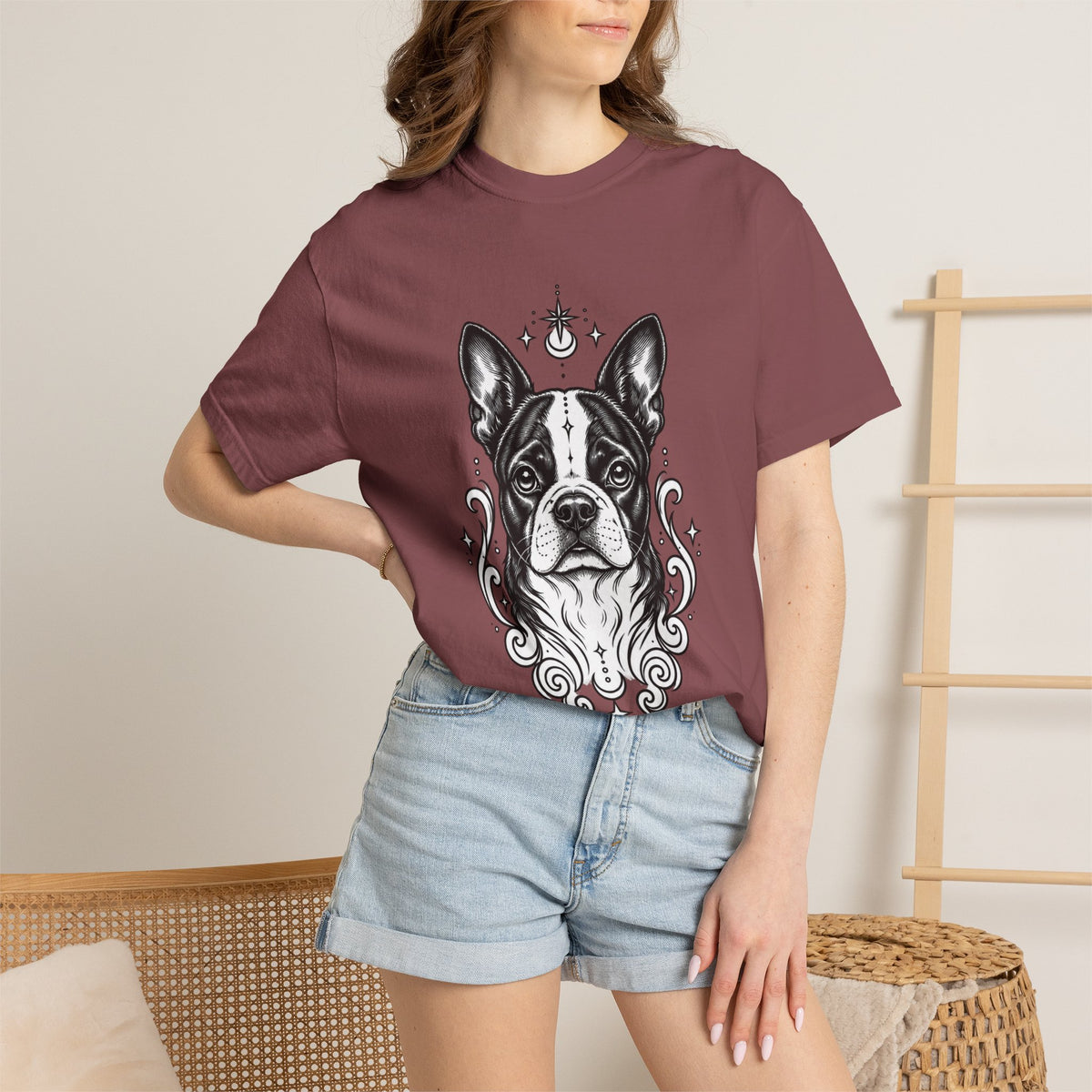 Mystical Boston Terrier Line Art T-Shirt — Minimal Dog Portrait Tee